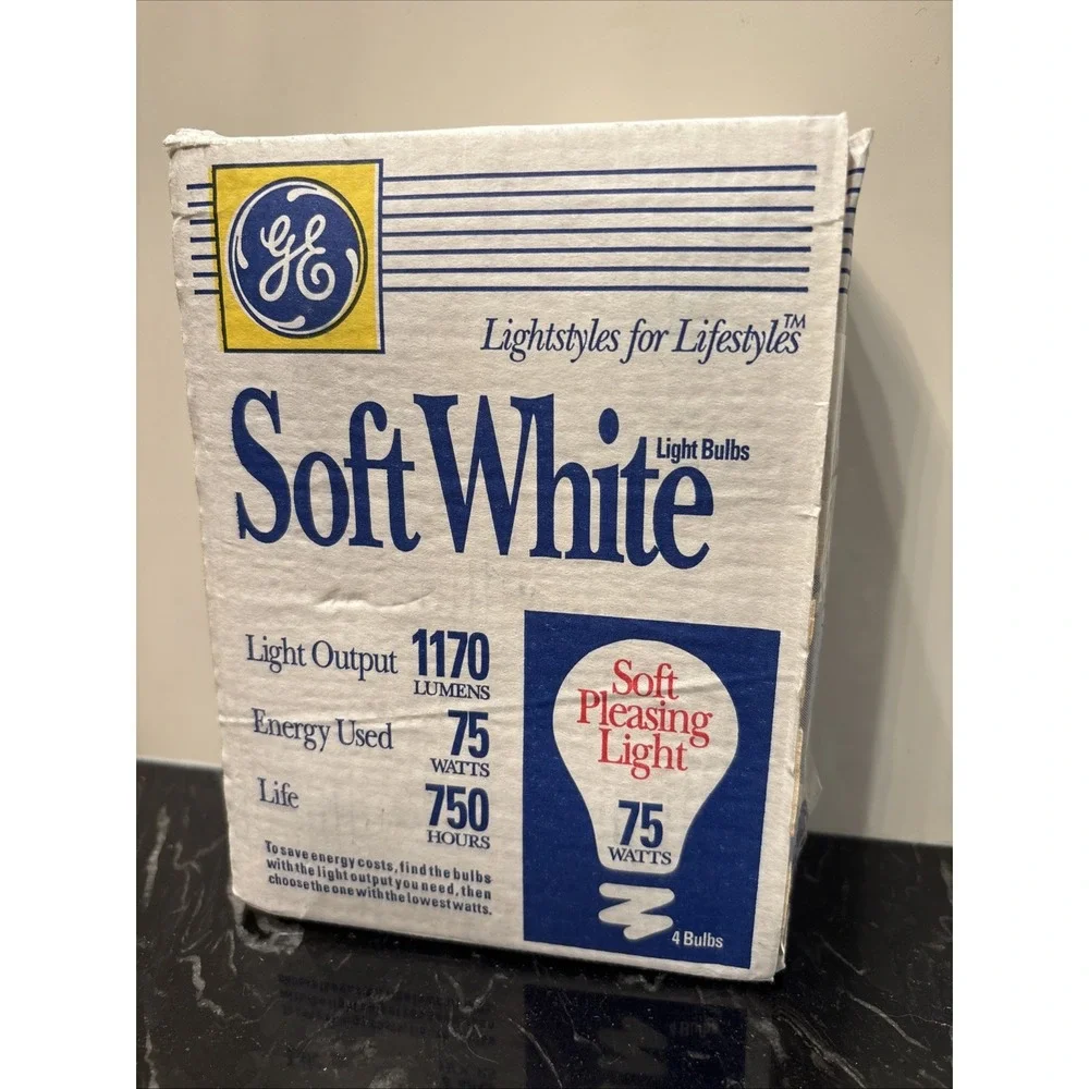 Vintage GE Light Bulbs - NEW Soft White 75 Watt Light Bulbs -  1 Pack of 4 Bulbs